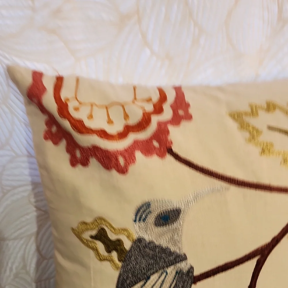 Cost Plus World Market Bird Floral Linen Cotton Pillow